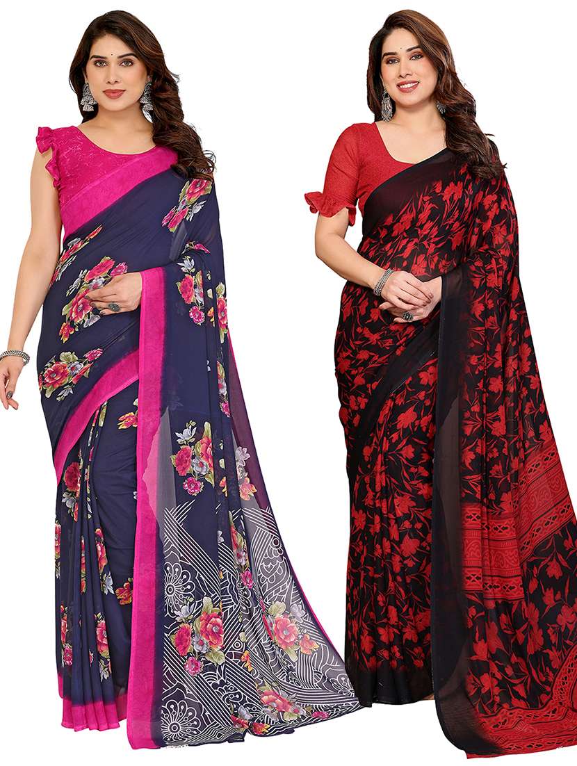 women pack of 2 printed combo saree with blouse