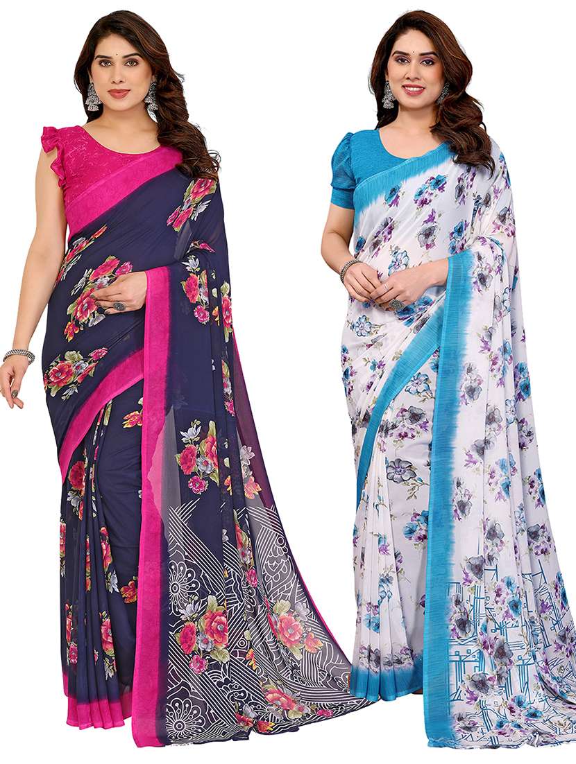 women pack of 2 printed combo saree with blouse