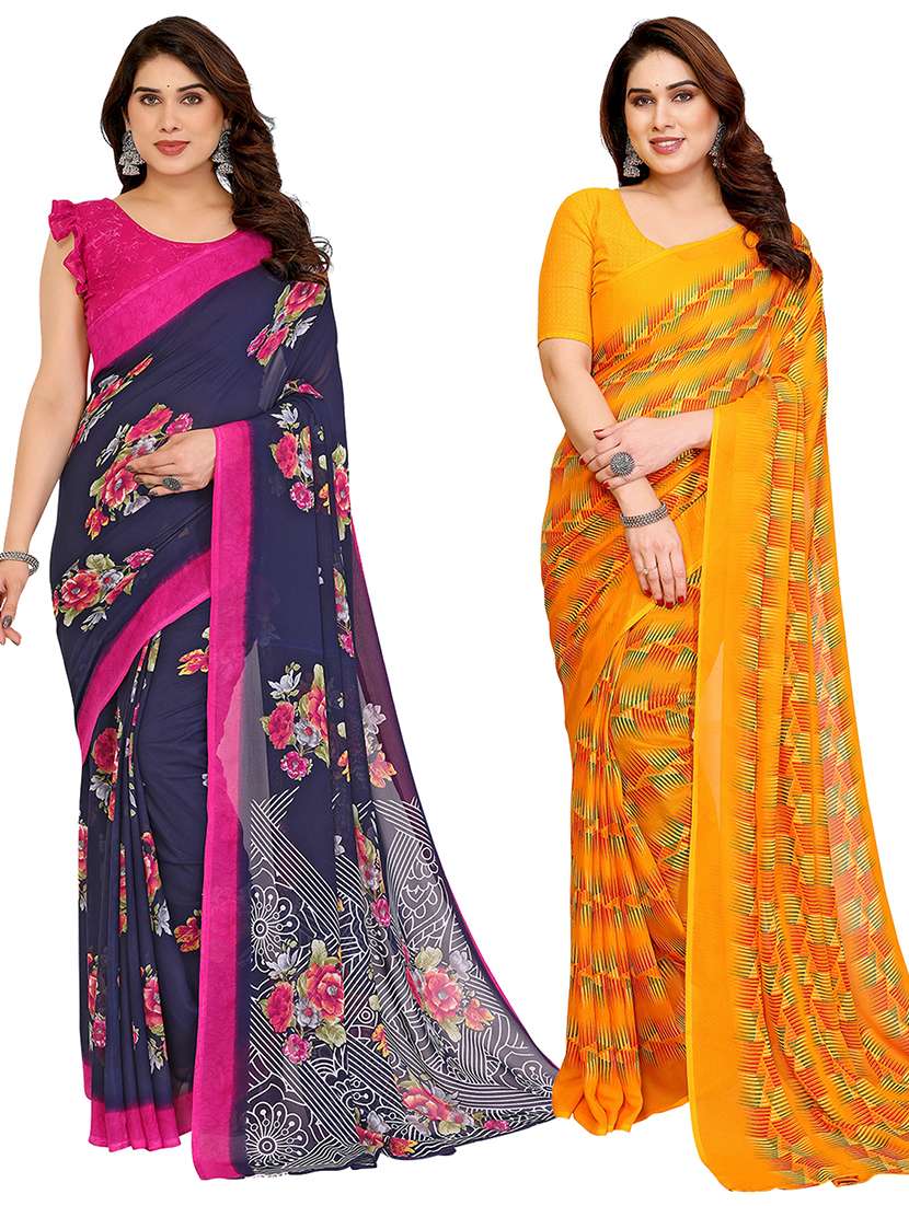 women pack of 2 printed combo saree with blouse