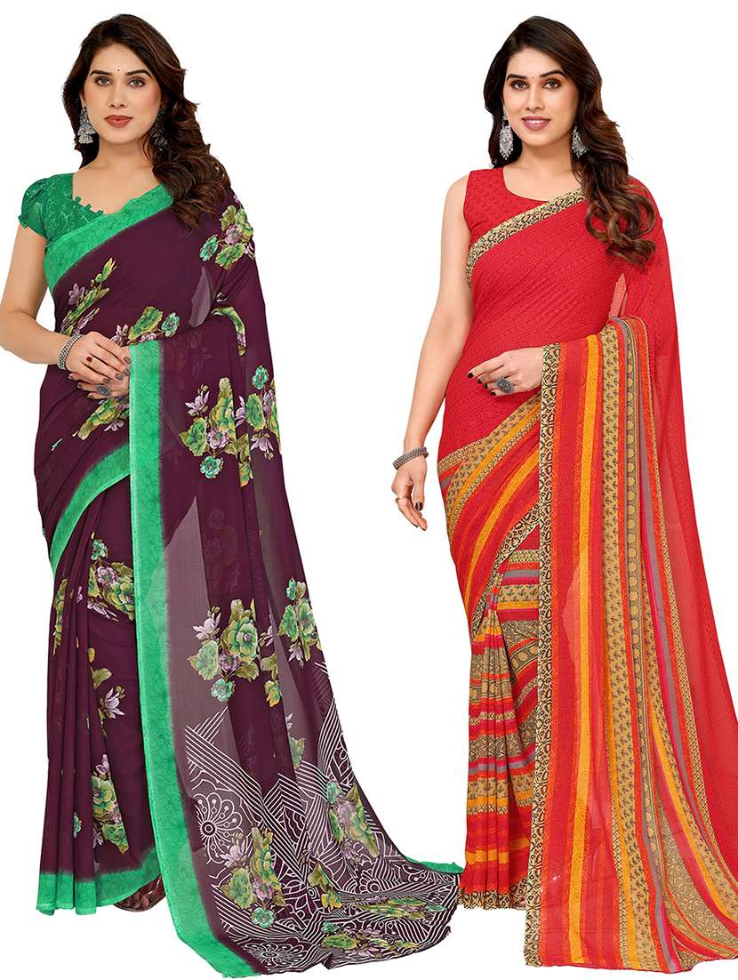women pack of 2 printed combo saree with blouse