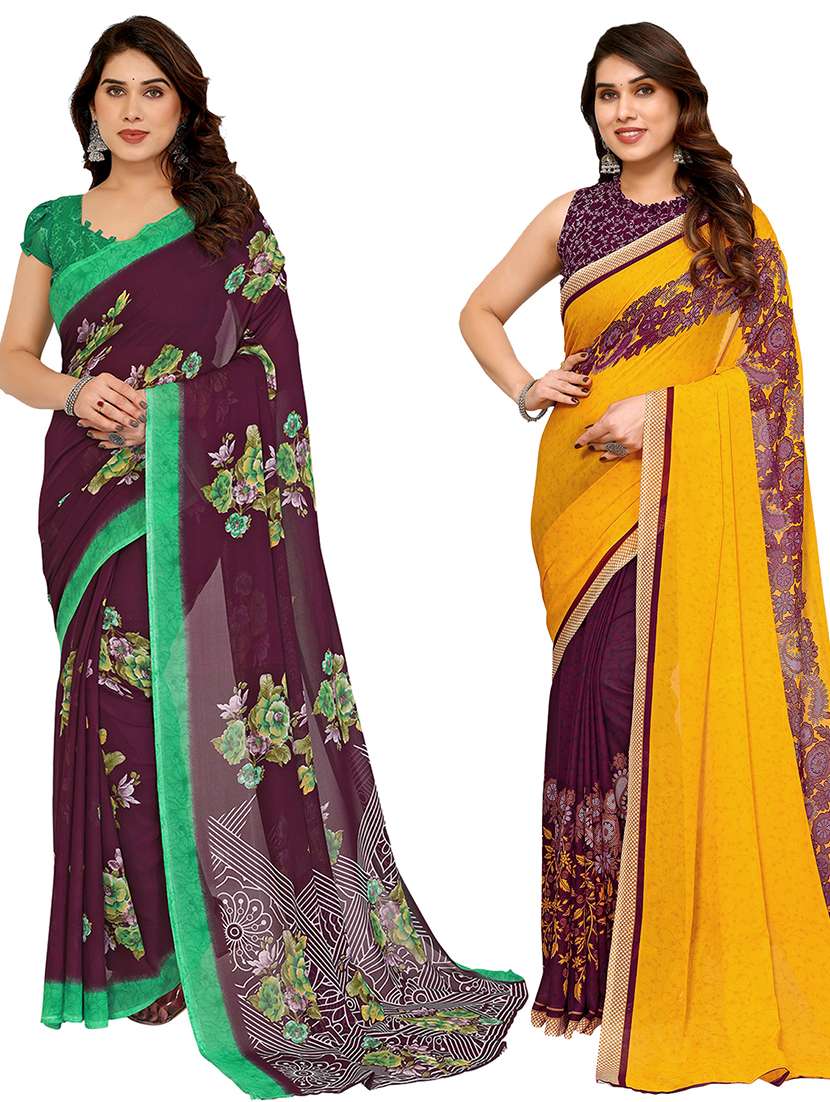 women pack of 2 printed combo saree with blouse