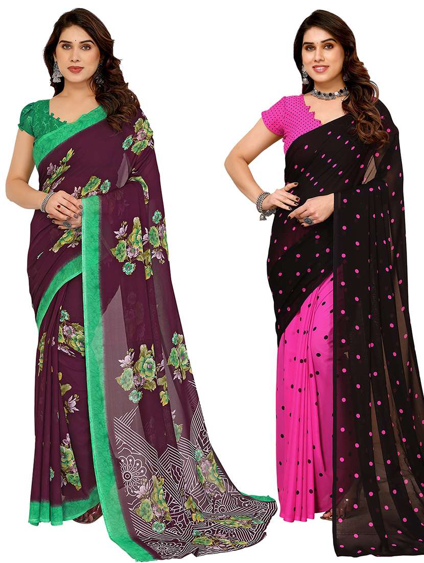 women pack of 2 printed combo saree with blouse