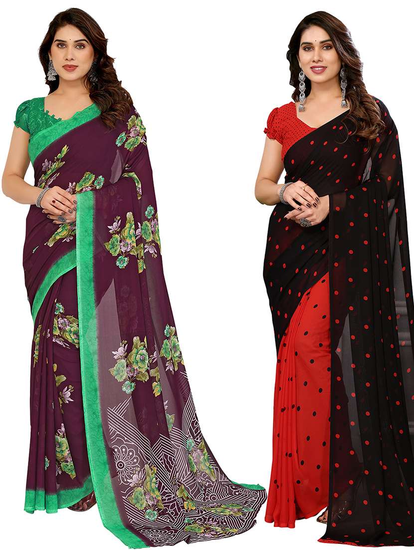 women pack of 2 printed combo saree with blouse