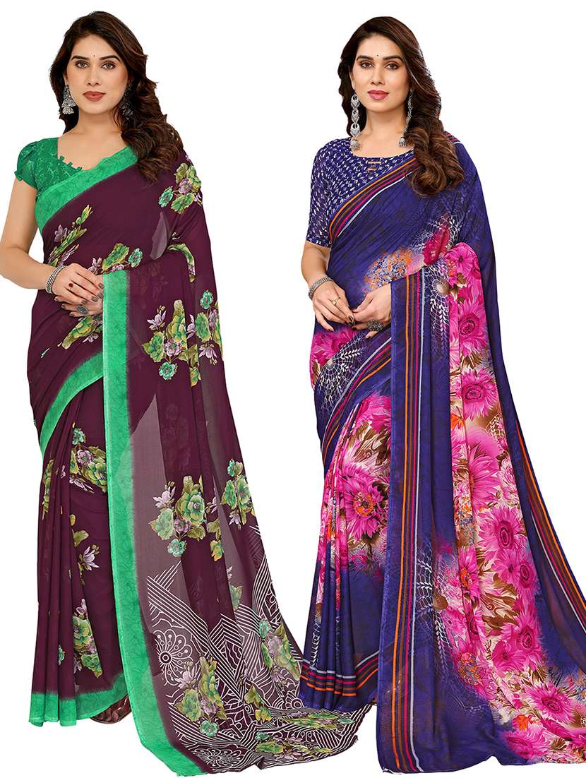 women pack of 2 printed combo saree with blouse