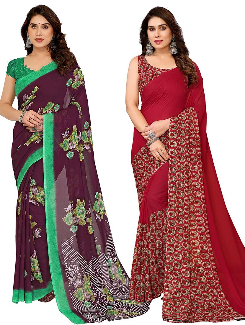 women pack of 2 printed combo saree with blouse