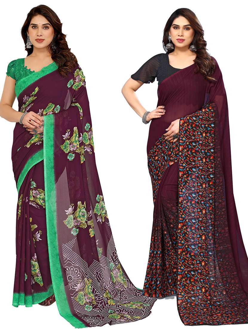 women pack of 2 printed combo saree with blouse