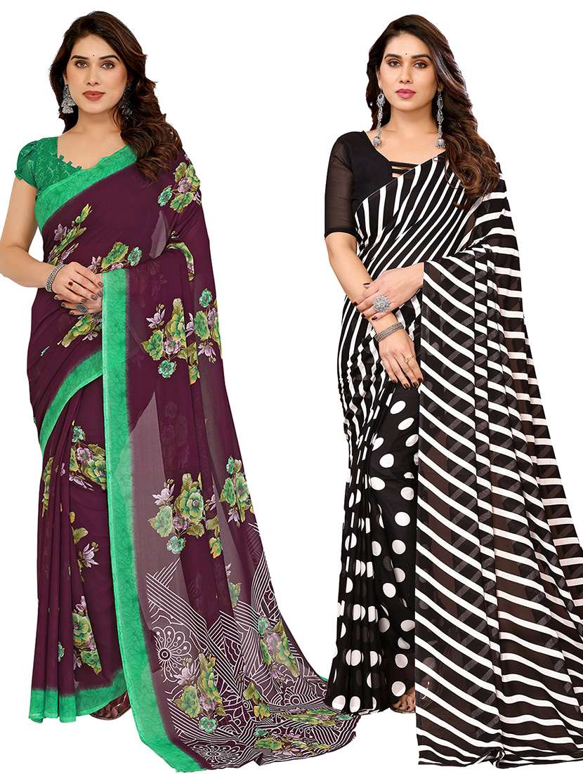 women pack of 2 printed combo saree with blouse