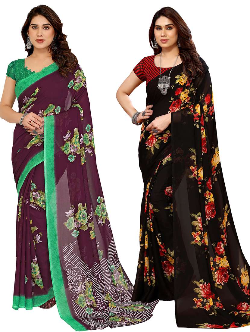 women pack of 2 printed combo saree with blouse