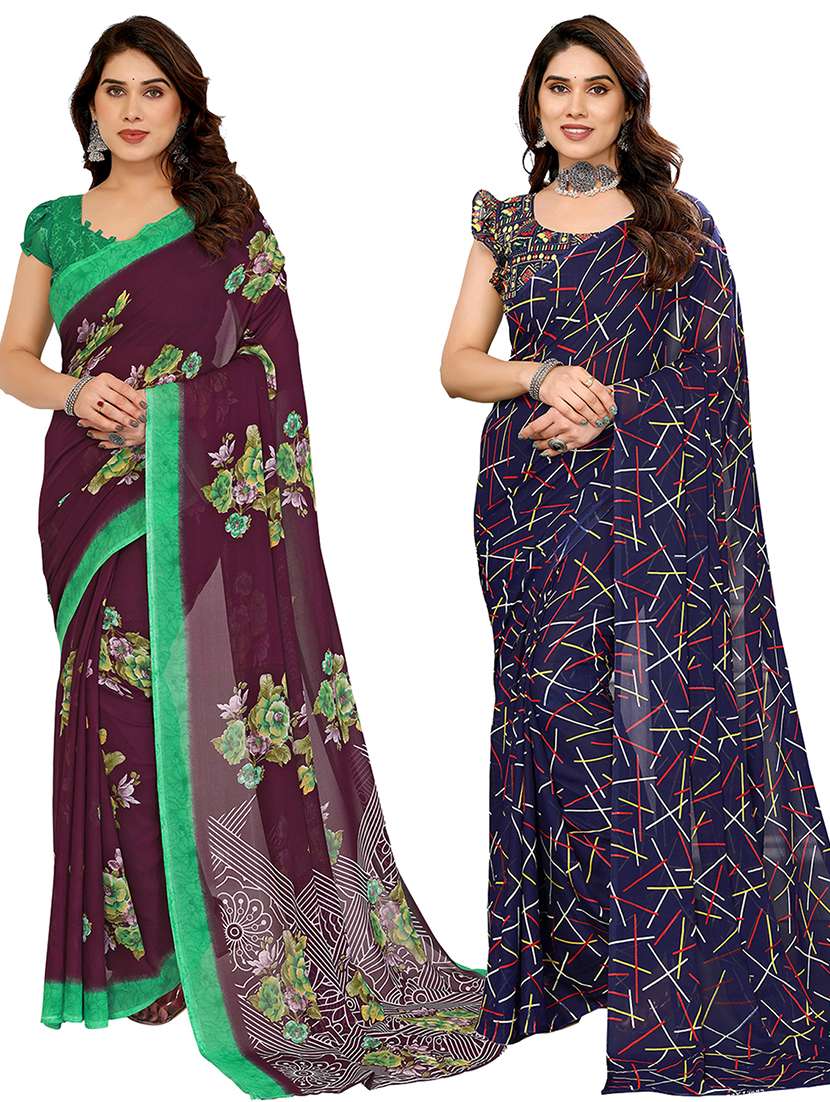 women pack of 2 printed combo saree with blouse