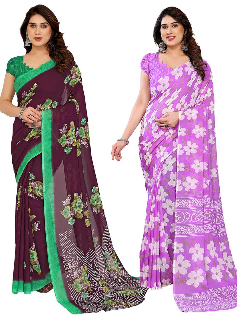 women pack of 2 printed combo saree with blouse