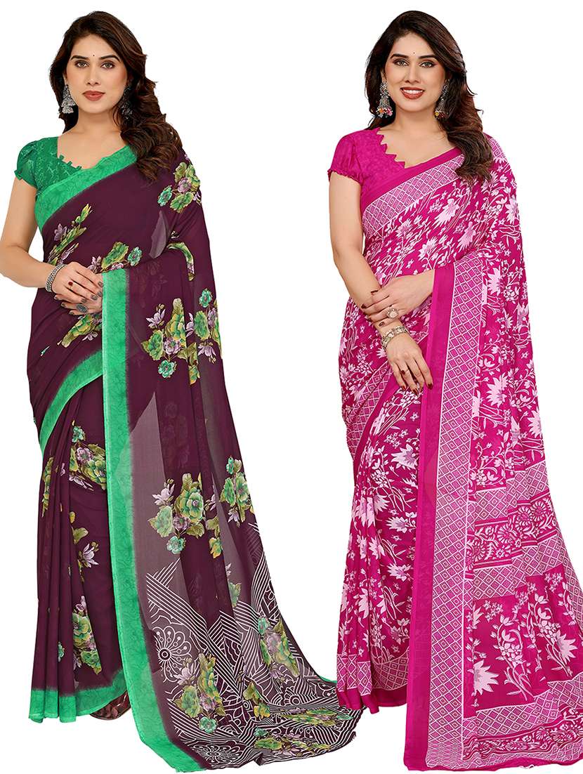 women pack of 2 printed combo saree with blouse