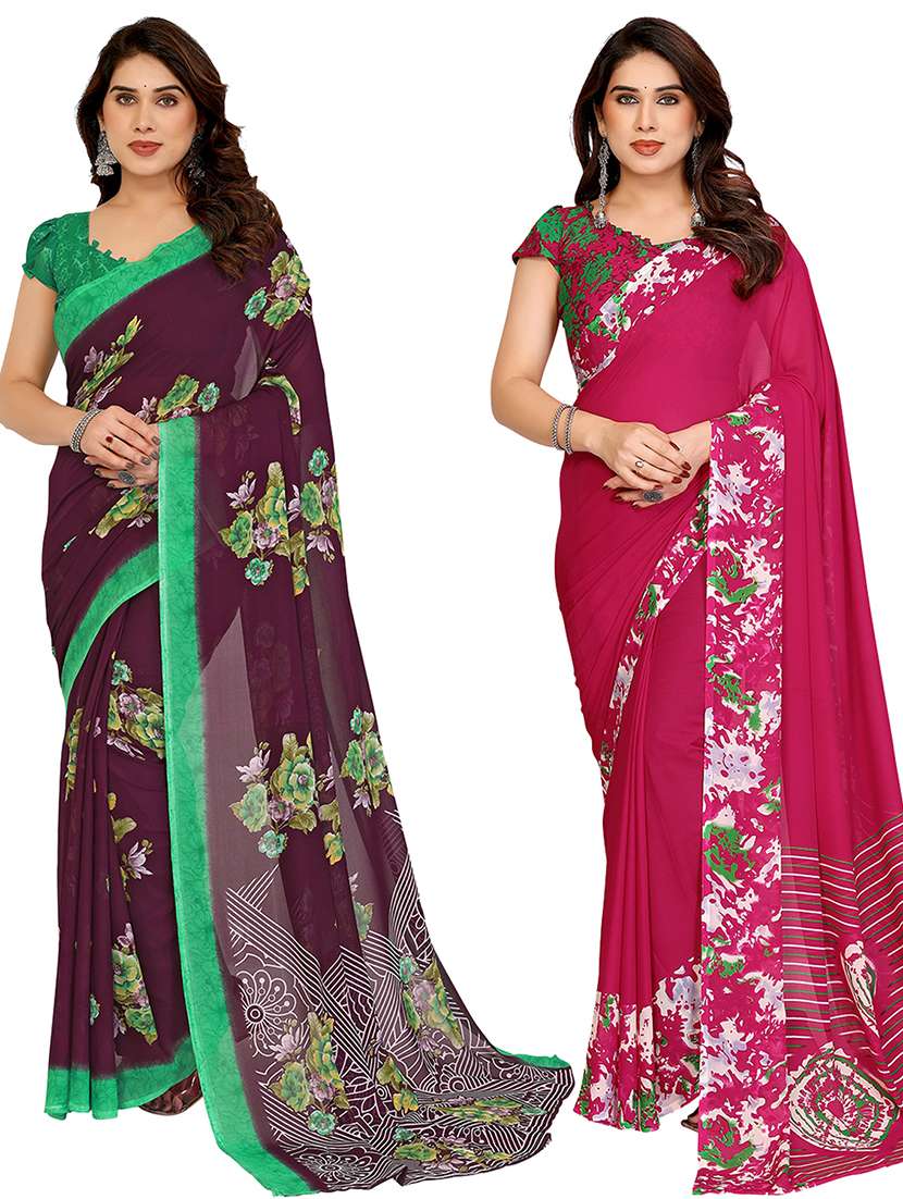 women pack of 2 printed combo saree with blouse