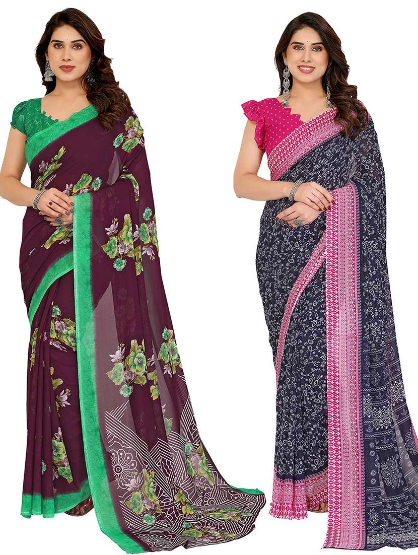 women pack of 2 printed combo saree with blouse