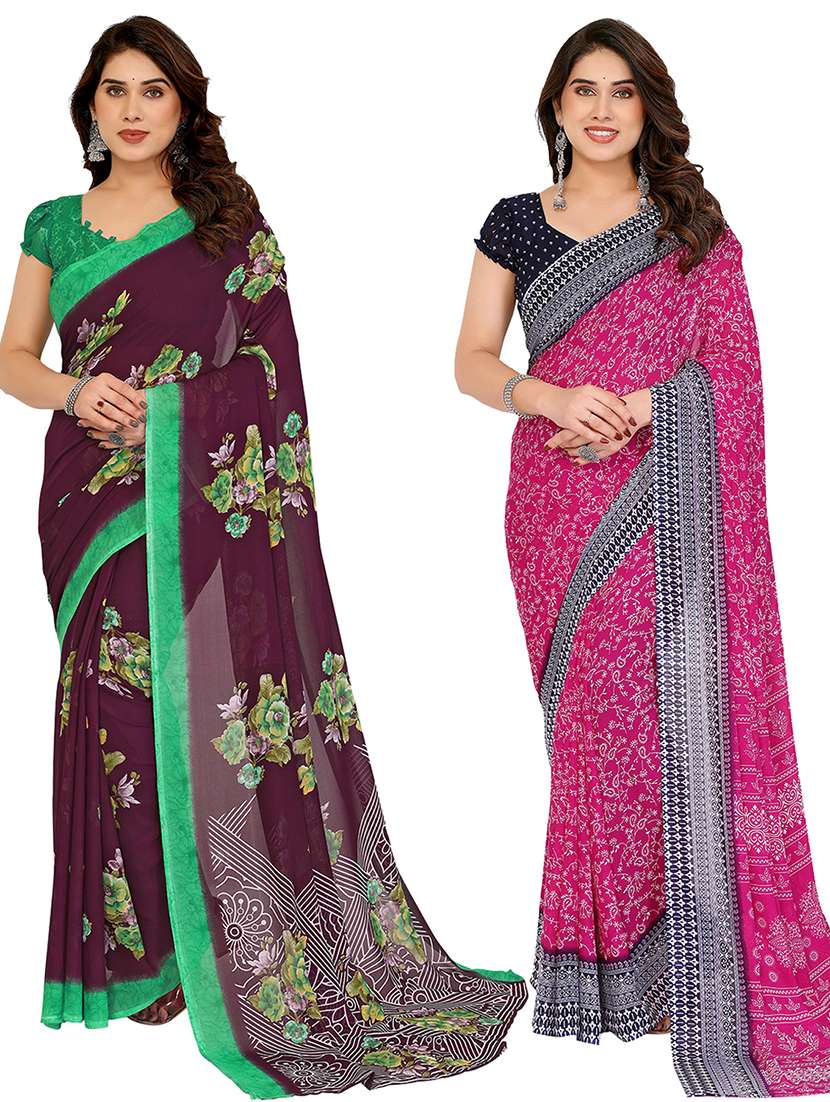 women pack of 2 printed combo saree with blouse