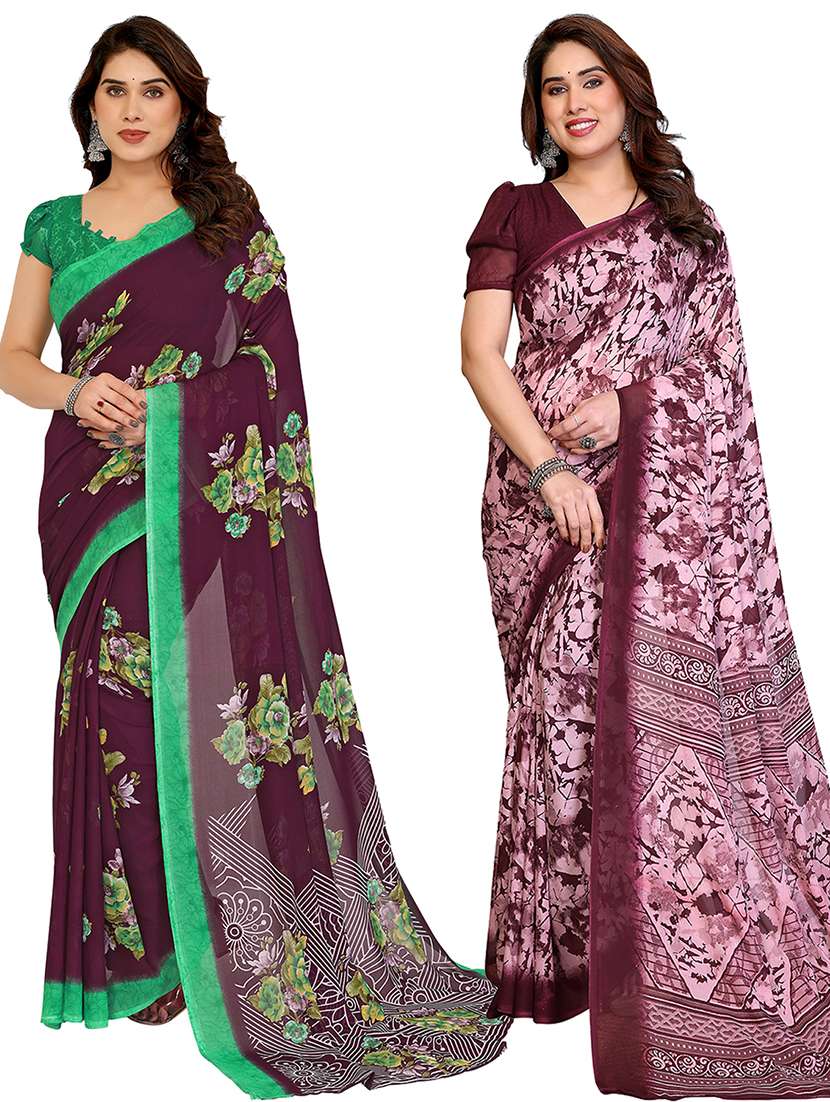 women pack of 2 printed combo saree with blouse