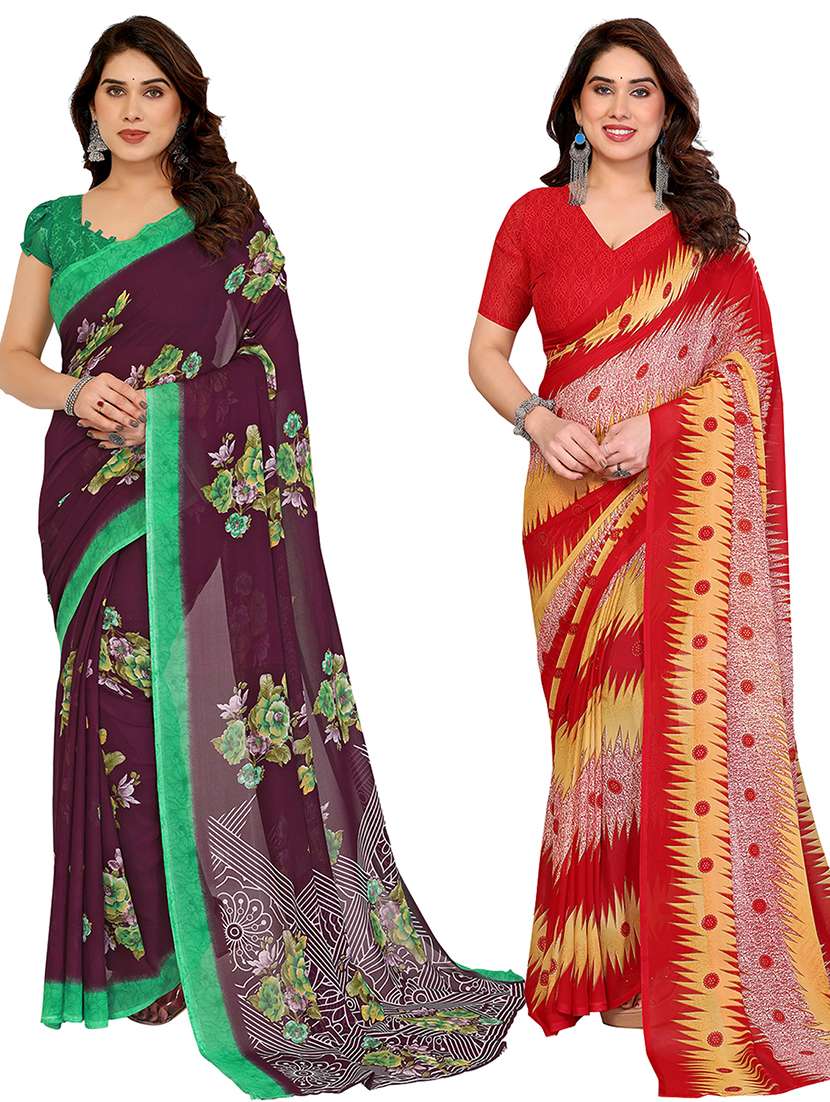 women pack of 2 printed combo saree with blouse