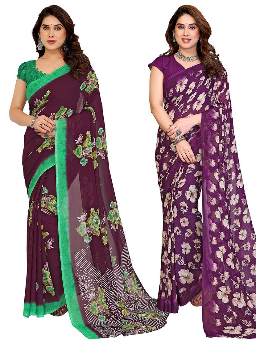 women pack of 2 printed combo saree with blouse