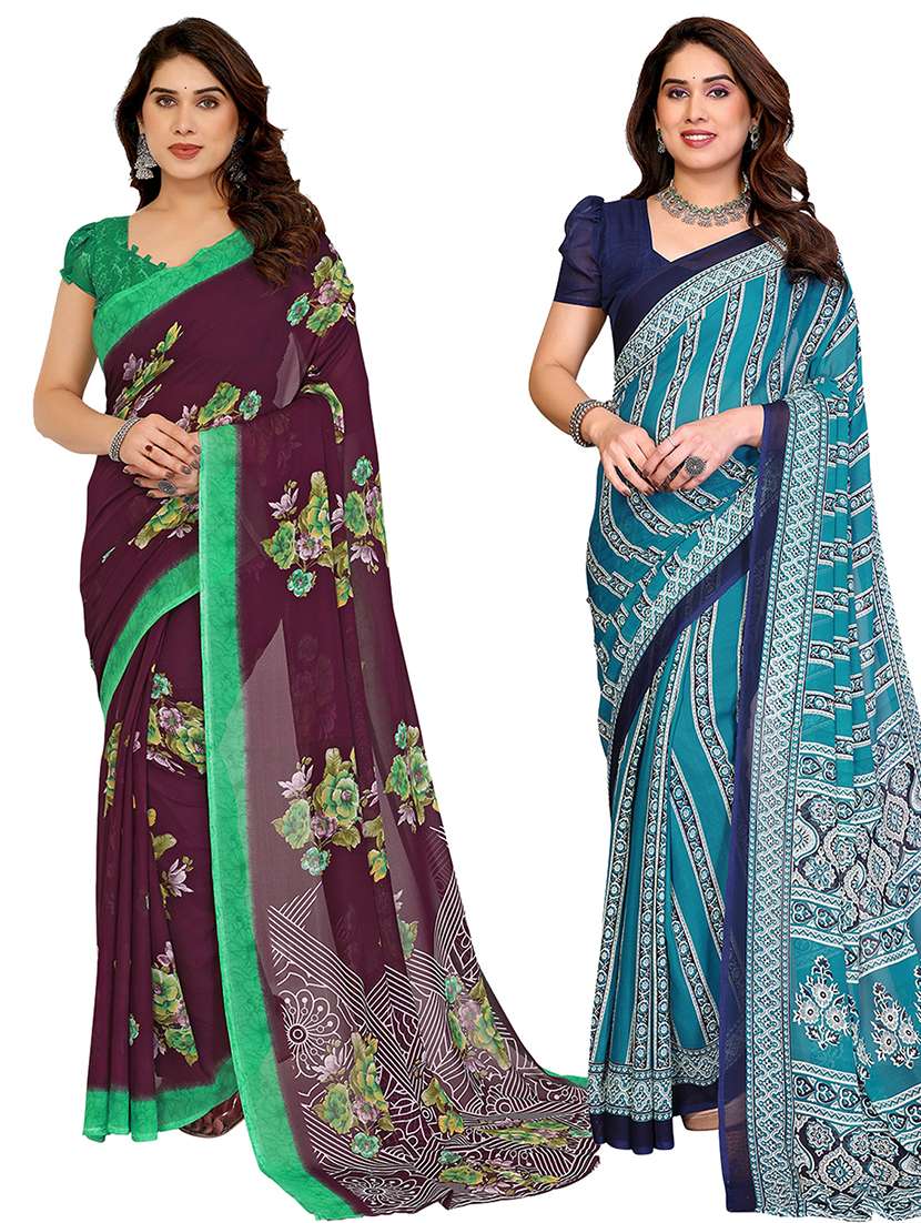 women pack of 2 printed combo saree with blouse