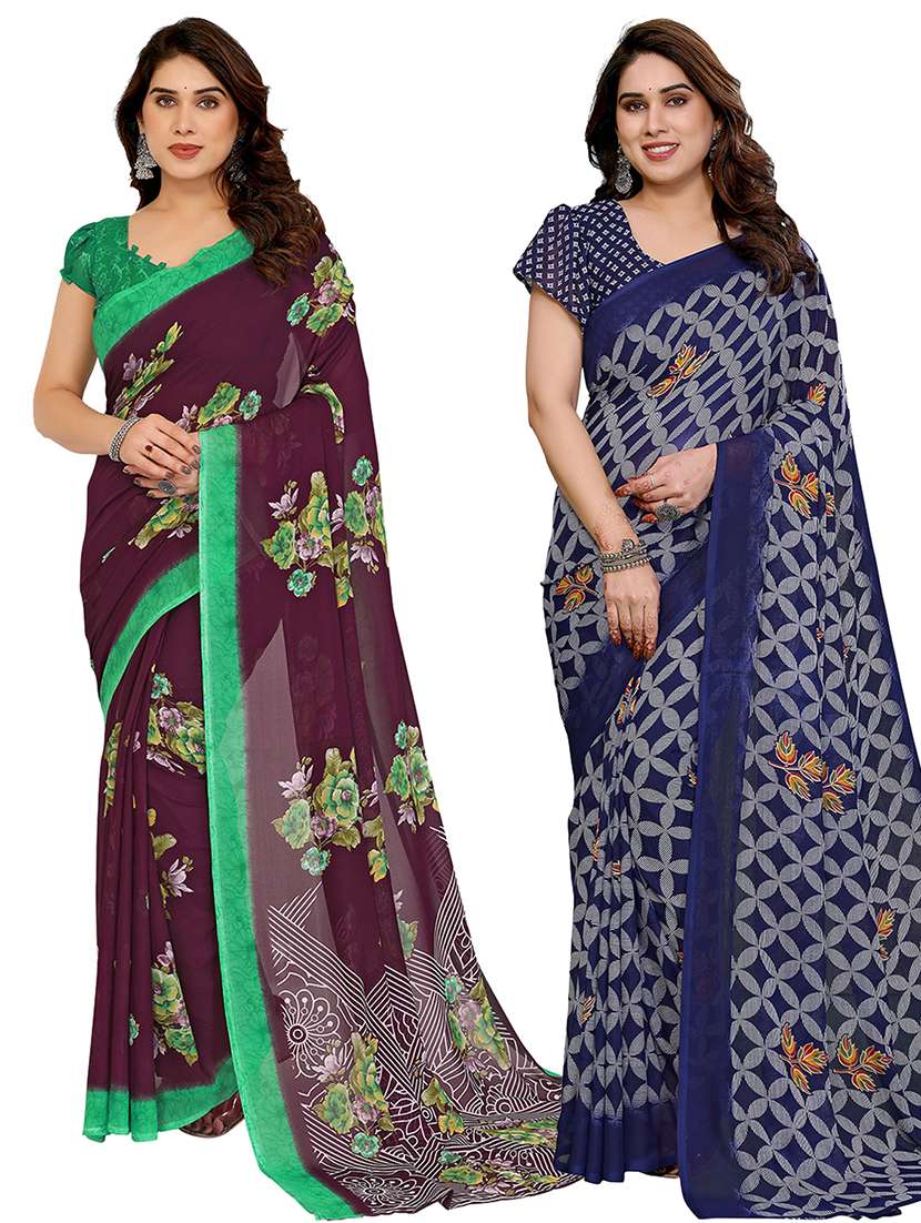 women pack of 2 printed combo saree with blouse