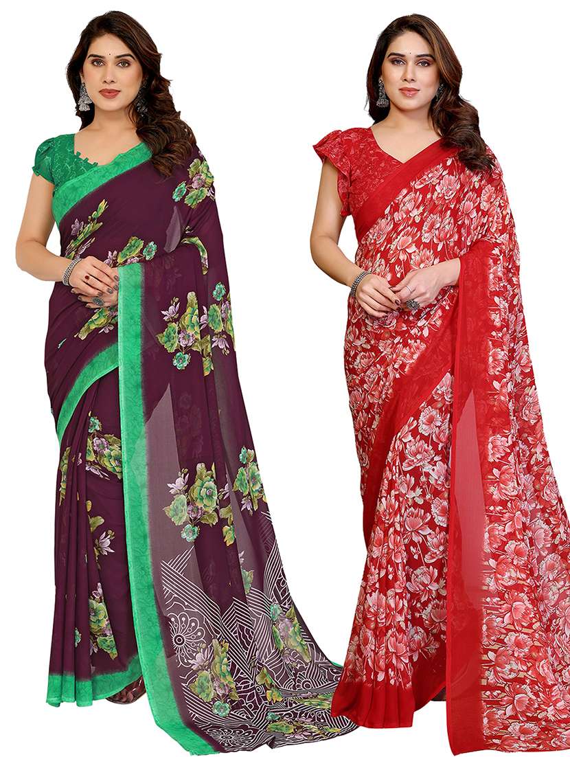 women pack of 2 printed combo saree with blouse