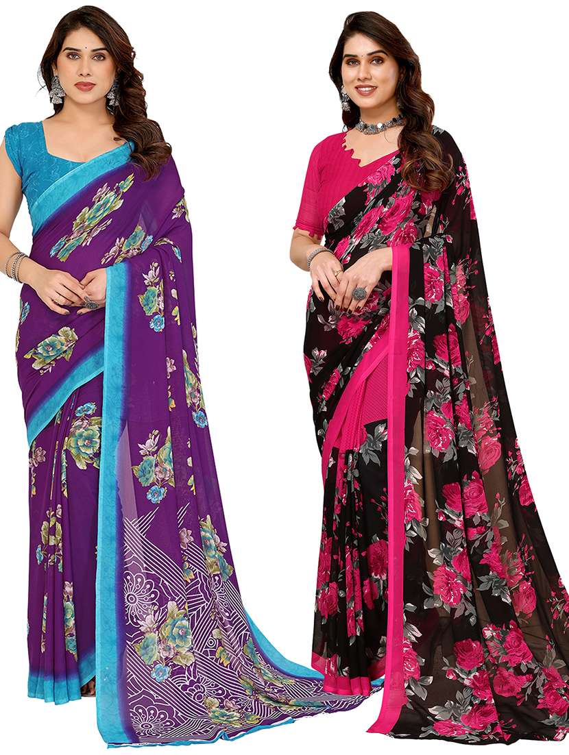 women pack of 2 printed combo saree with blouse