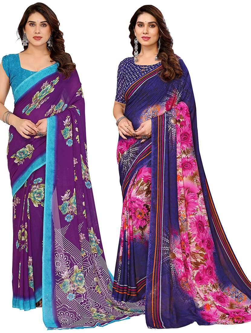 women pack of 2 printed combo saree with blouse