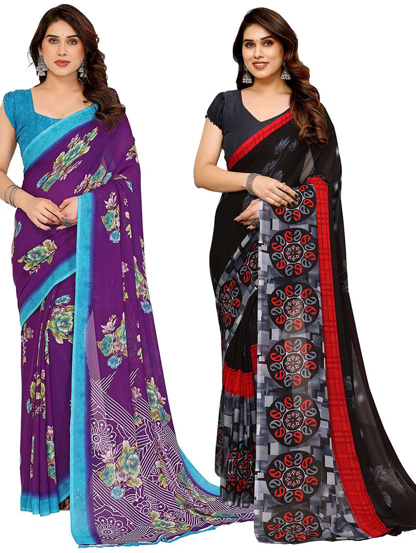 women pack of 2 printed combo saree with blouse