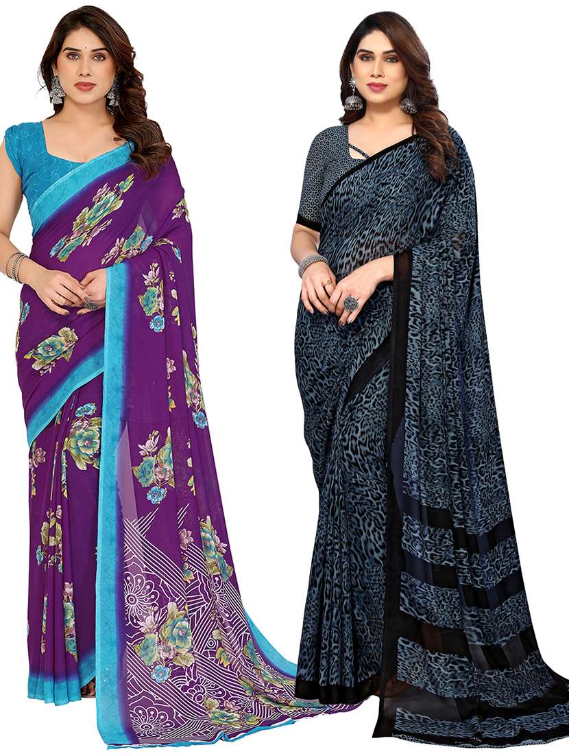 women pack of 2 printed combo saree with blouse