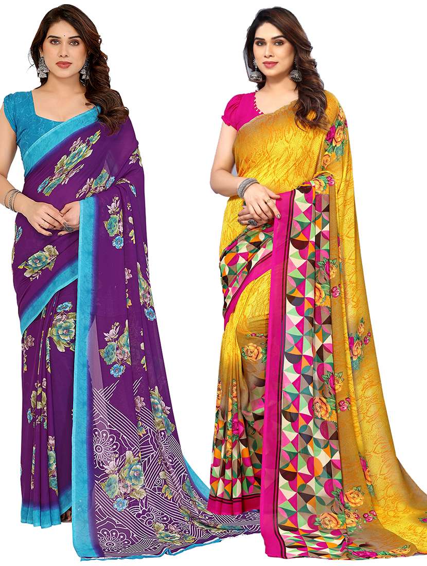 women pack of 2 printed combo saree with blouse