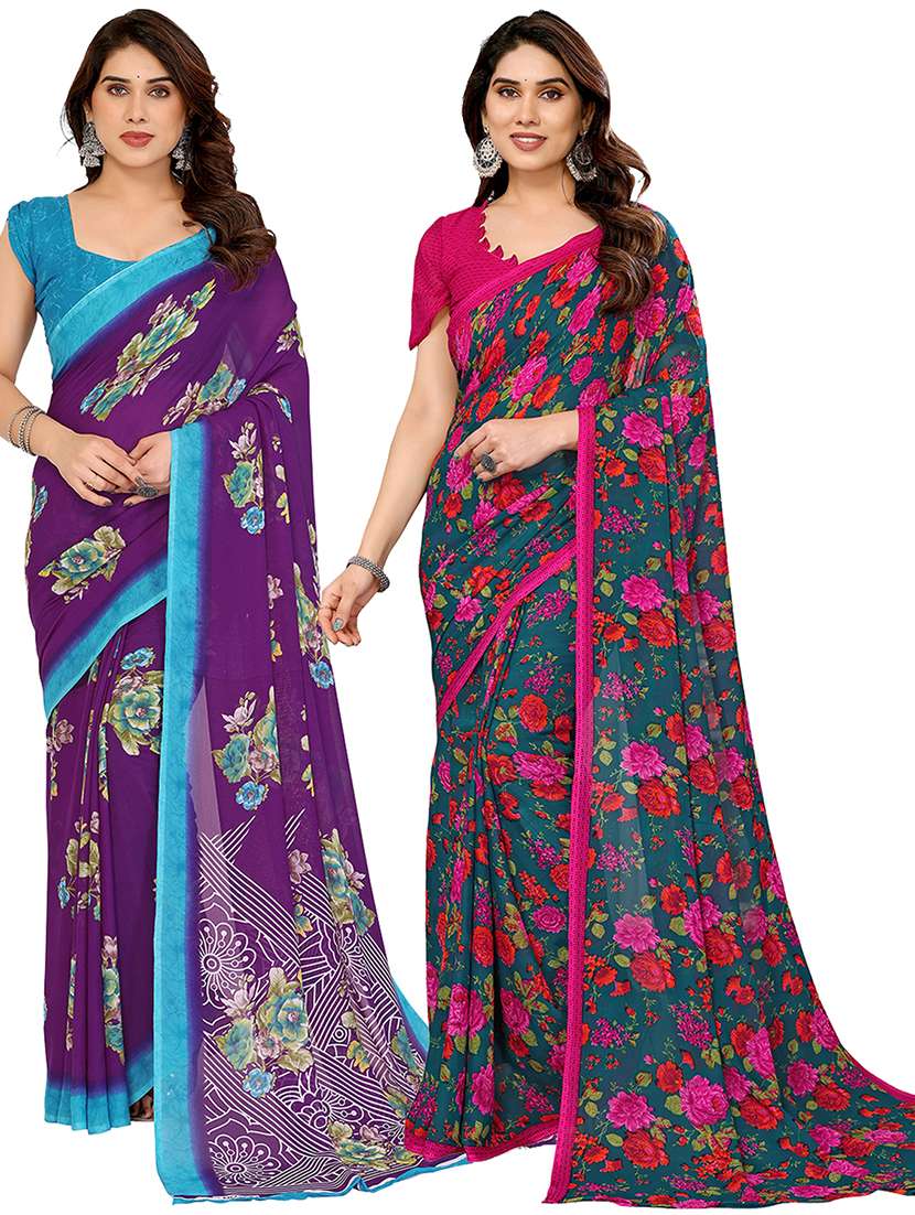 women pack of 2 printed combo saree with blouse