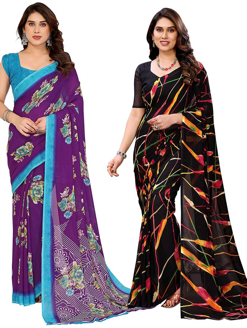 women pack of 2 printed combo saree with blouse