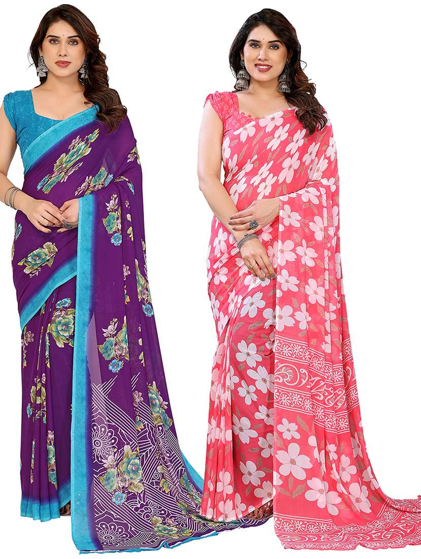 women pack of 2 printed combo saree with blouse