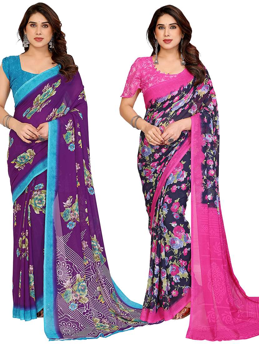 women pack of 2 printed combo saree with blouse