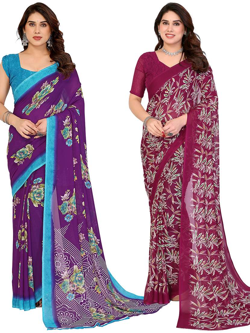 women pack of 2 printed combo saree with blouse