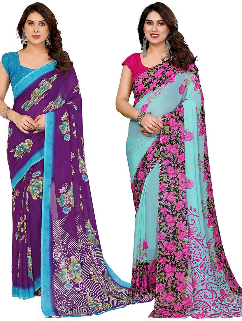 women pack of 2 printed combo saree with blouse