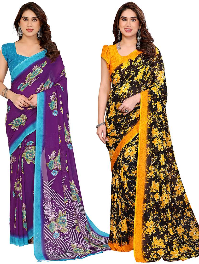 women pack of 2 printed combo saree with blouse