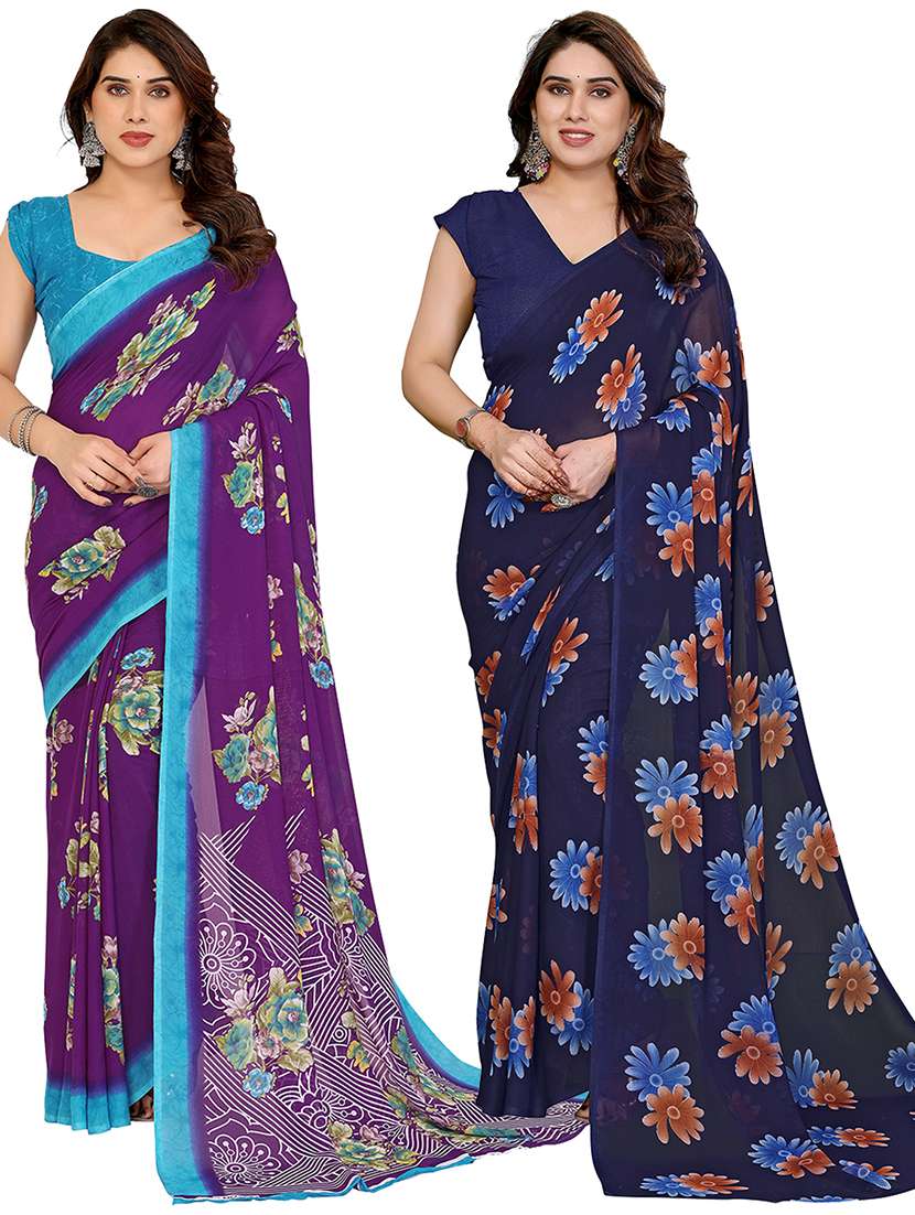 women pack of 2 printed combo saree with blouse