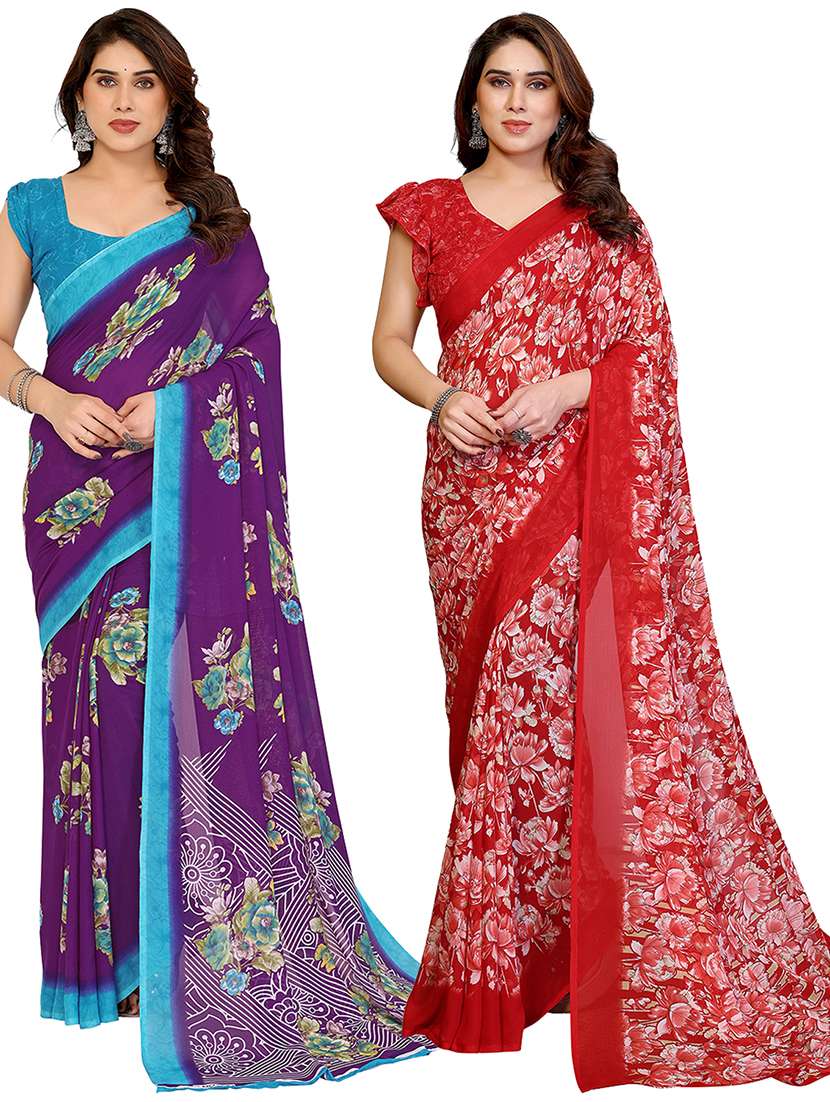 women pack of 2 printed combo saree with blouse
