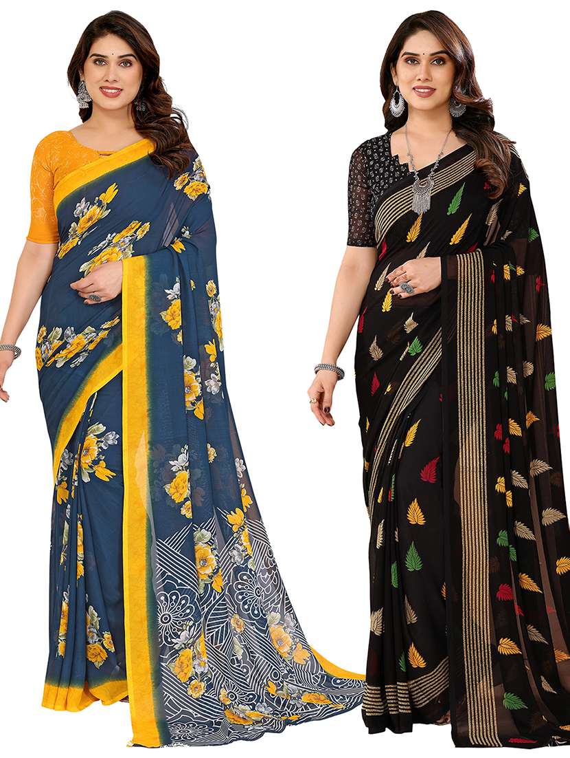 women pack of 2 printed combo saree with blouse