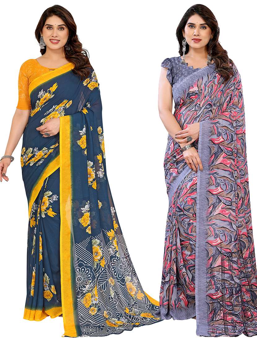 women pack of 2 printed combo saree with blouse