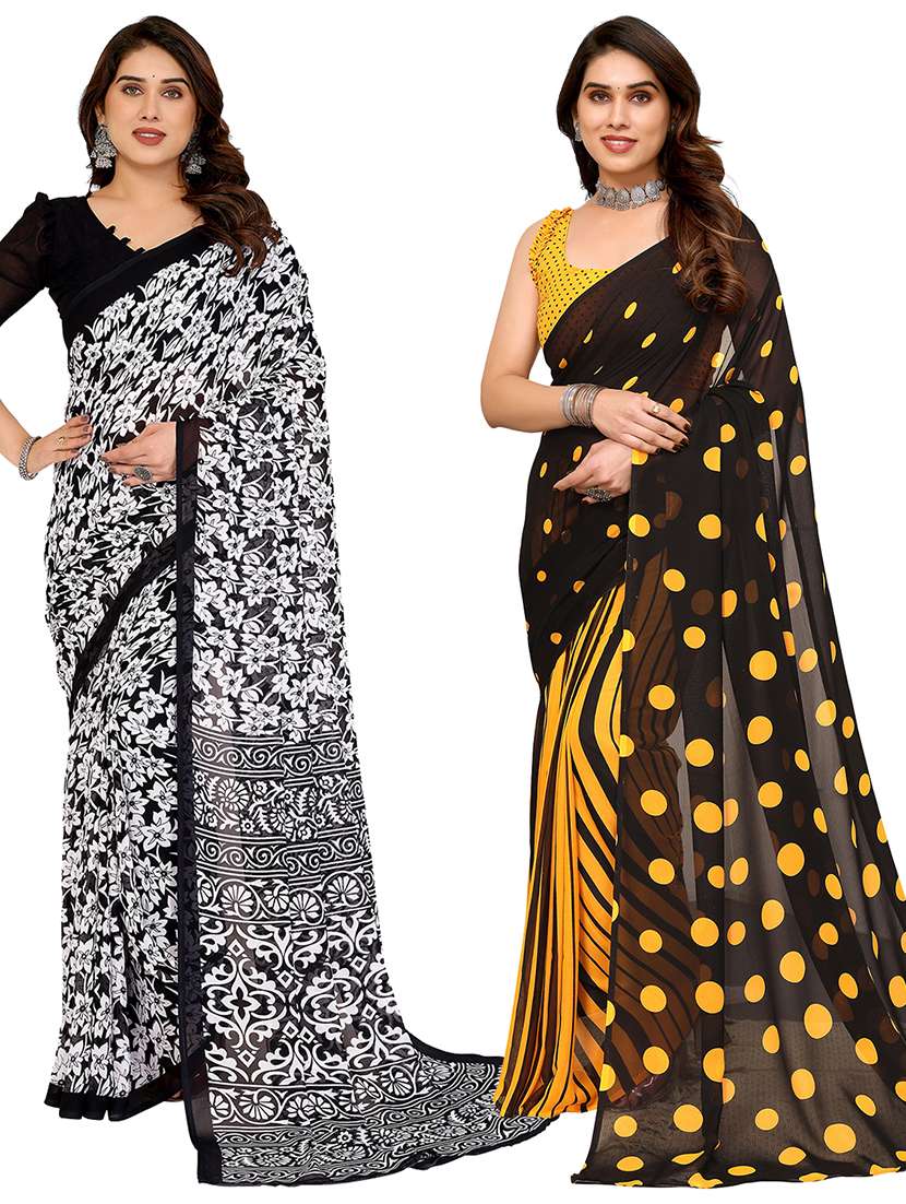 women pack of 2 printed combo saree with blouse