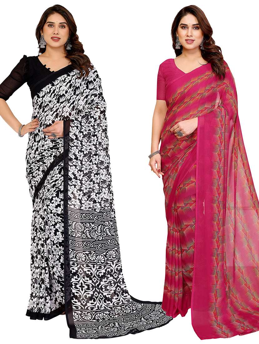 women pack of 2 printed combo saree with blouse