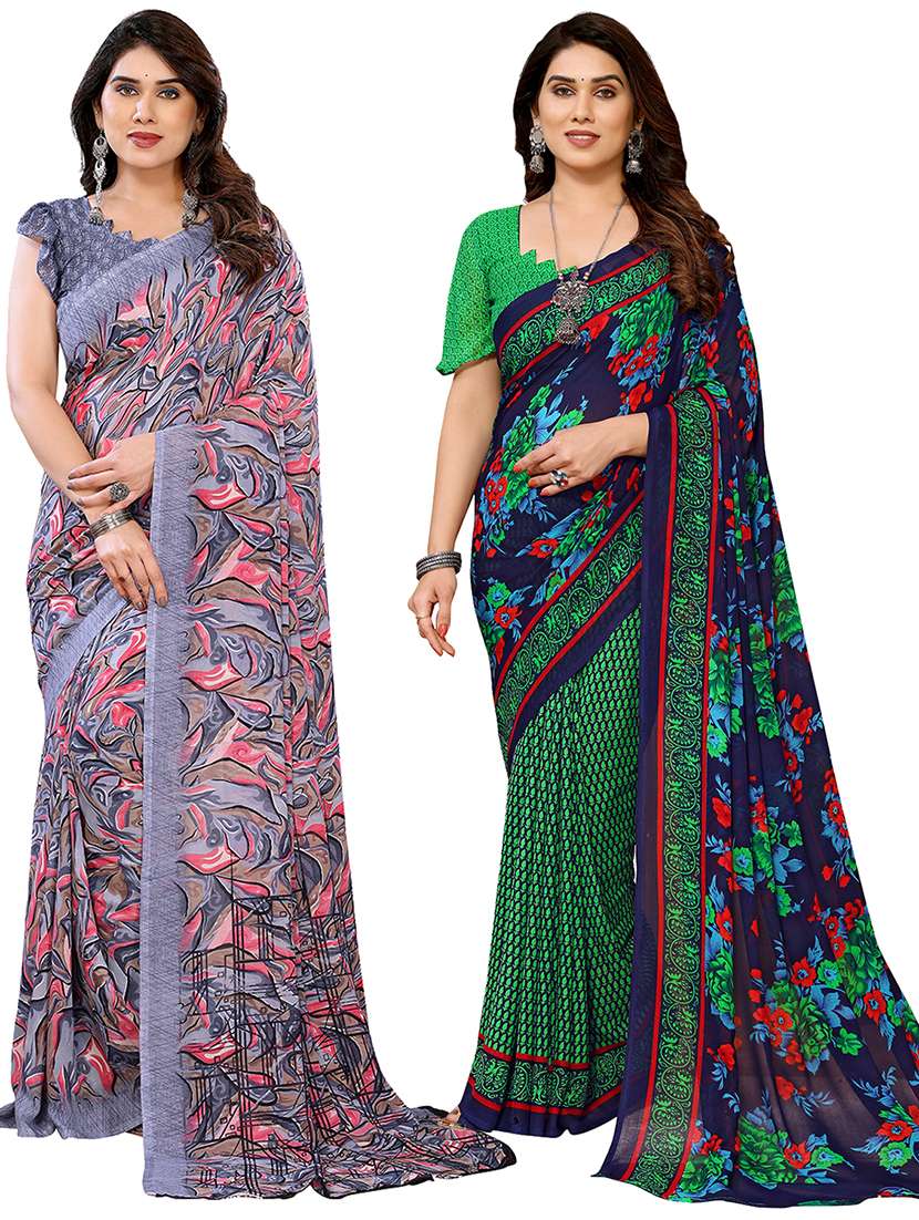 women pack of 2 printed combo saree with blouse