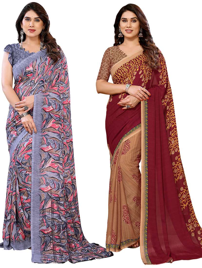 women pack of 2 printed combo saree with blouse
