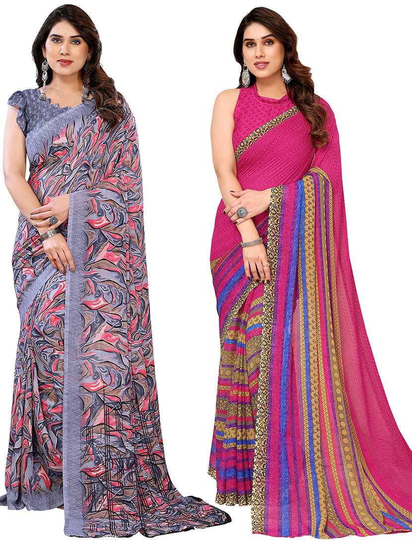 women pack of 2 printed combo saree with blouse