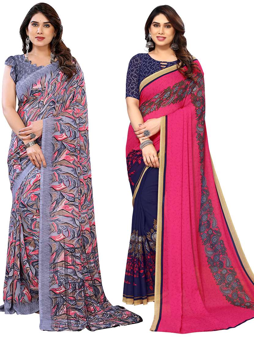 women pack of 2 printed combo saree with blouse
