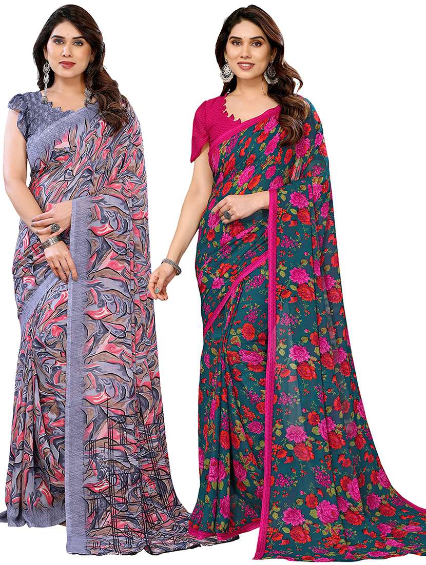 women pack of 2 printed combo saree with blouse