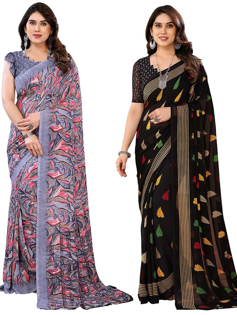 women pack of 2 printed combo saree with blouse
