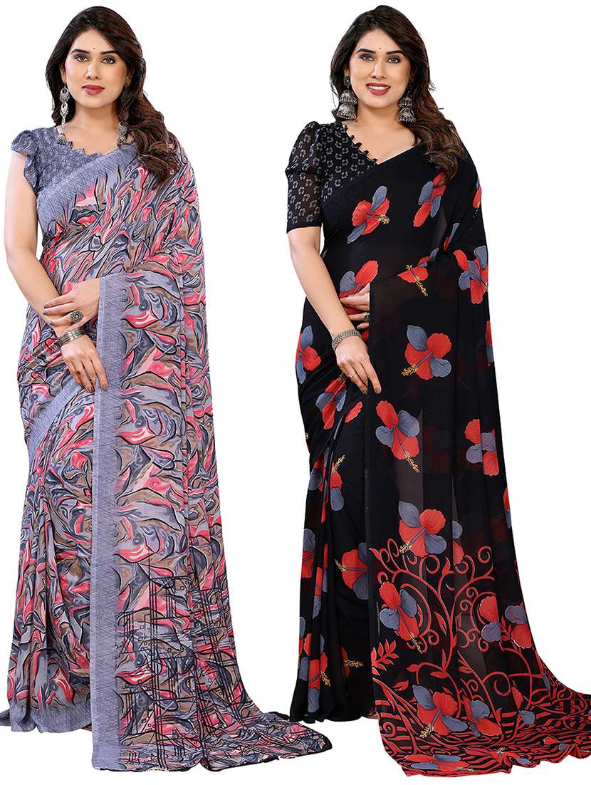 women pack of 2 printed combo saree with blouse