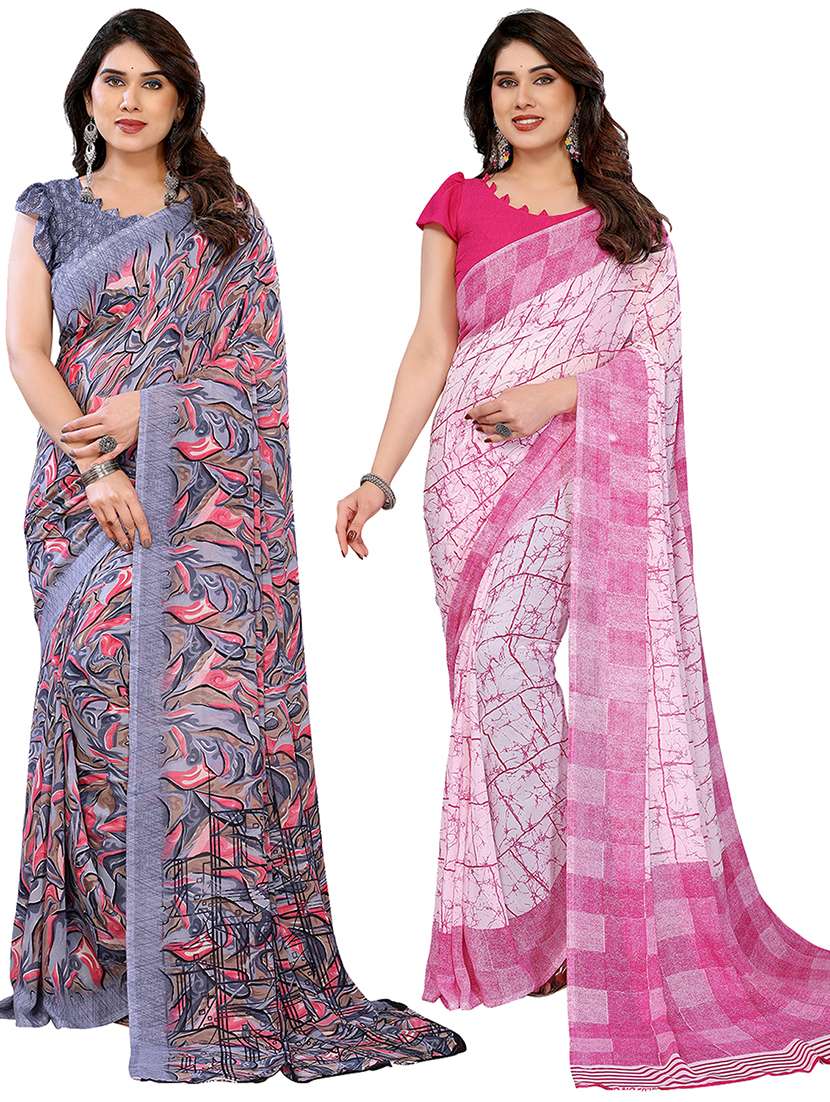 women pack of 2 printed combo saree with blouse